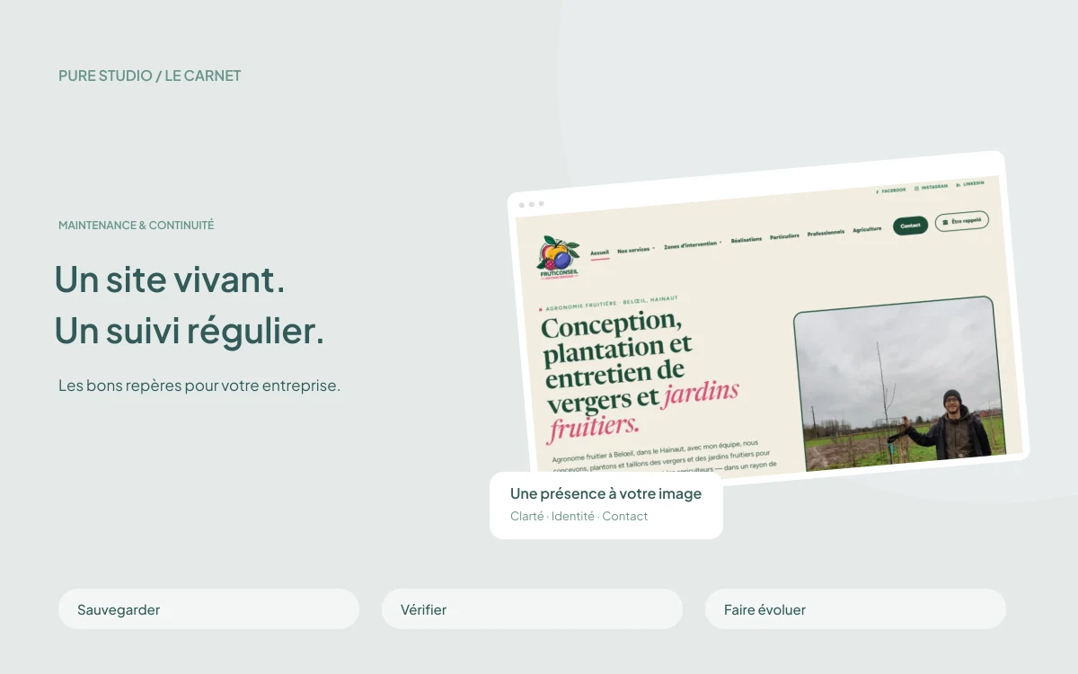 Un site vivant. Un suivi régulier. Sauvegarder, Vérifier, Faire évoluer
